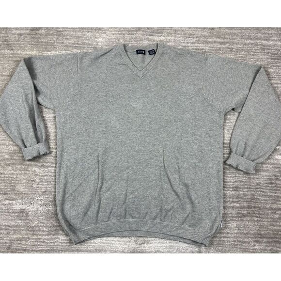 Izod Sweater Mens Extra Large Gray‎ Pullover Cotton Long Sleeve V Neck - Picture 1 of 11